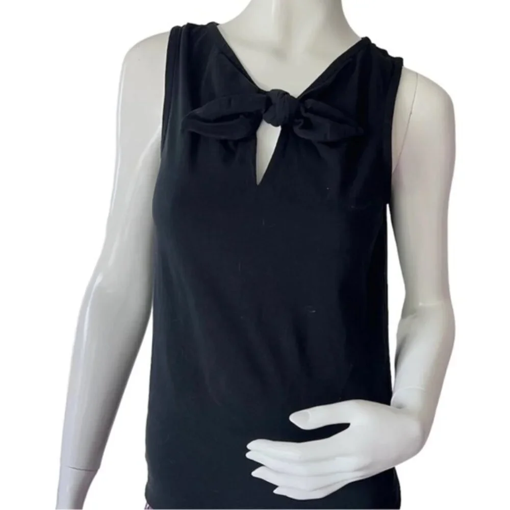 KATE SPADE  Black Tie Front Keyhole Neck Tank Top Blouse Cotton‎ Blend Size S